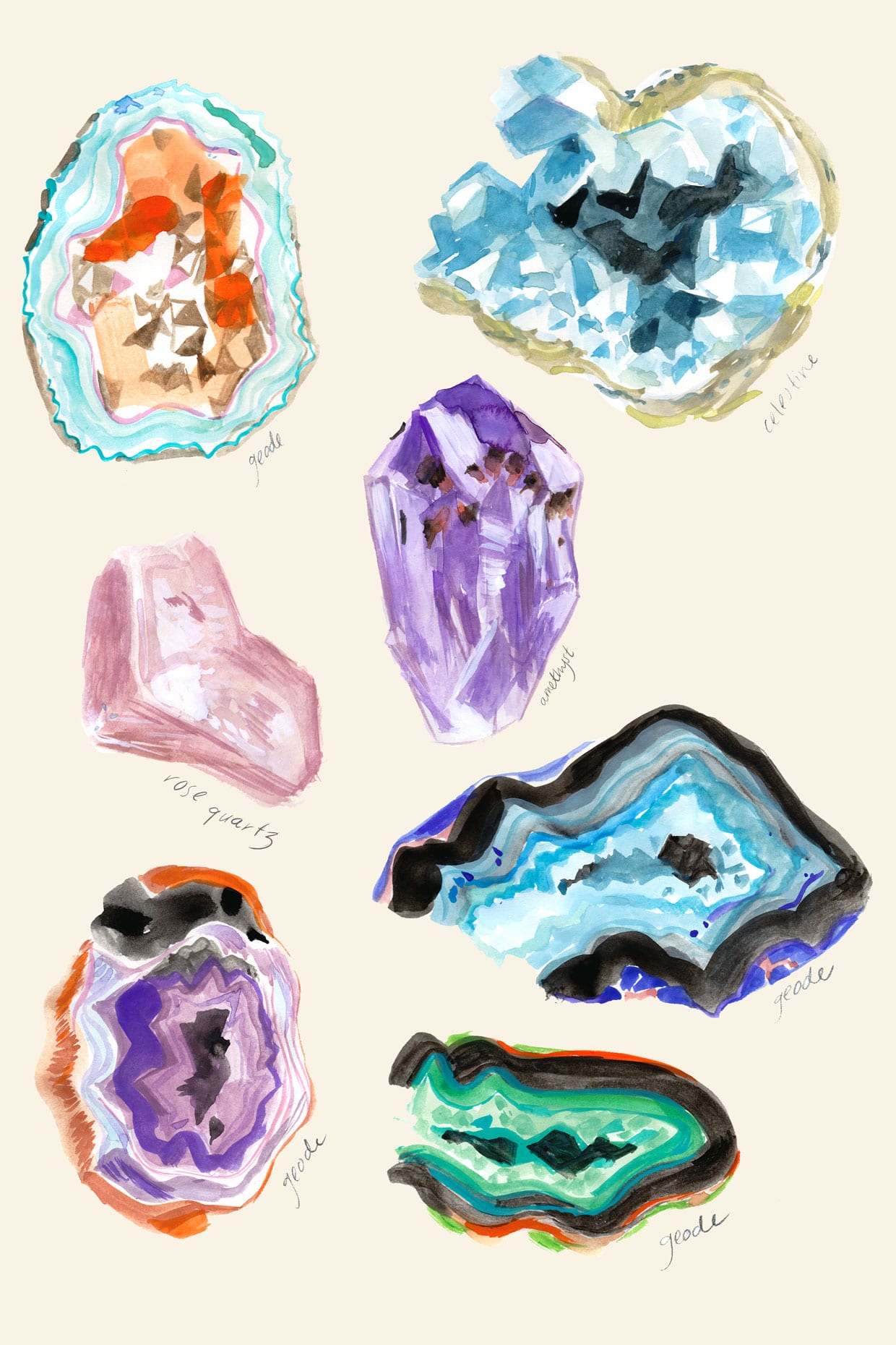 An illustration of gems and geodes.