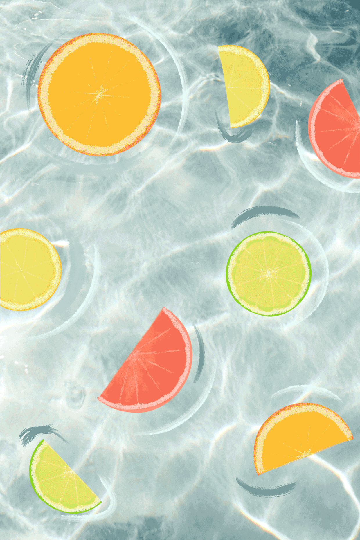 animation of vitamin C rich fruits used in skincare products