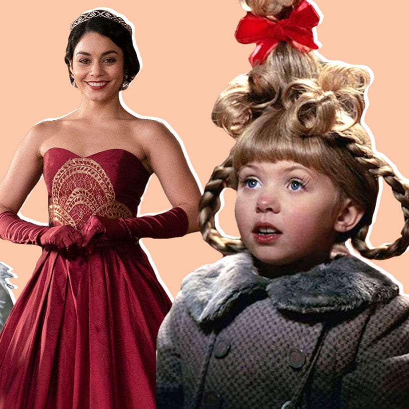 A collage with Vanessa Hudgens from Netflix's Princess Switch and Taylor Momsen from Universal Pictures's How the Grinch Stole Christmas.