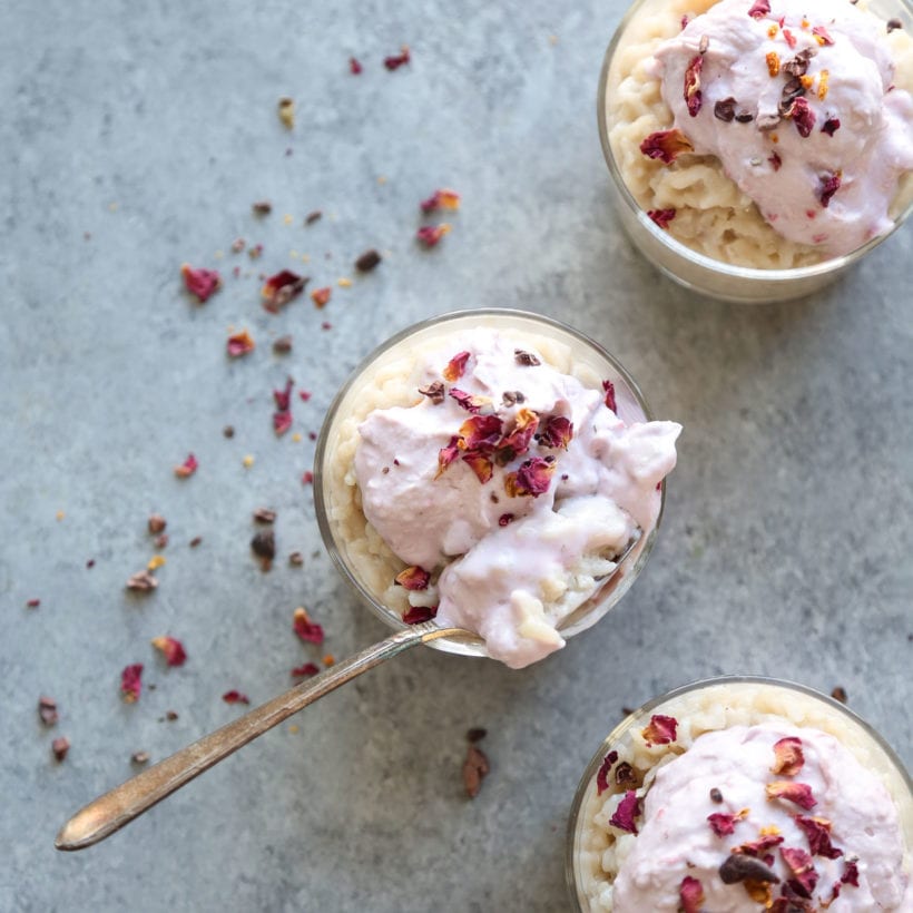 Coconut-Pistachio Rice Pudding Cups with Rose Water
