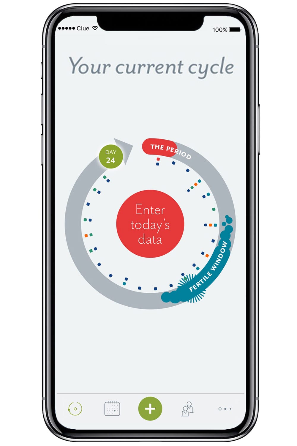 A screenshot of the menstruation app Clue.
