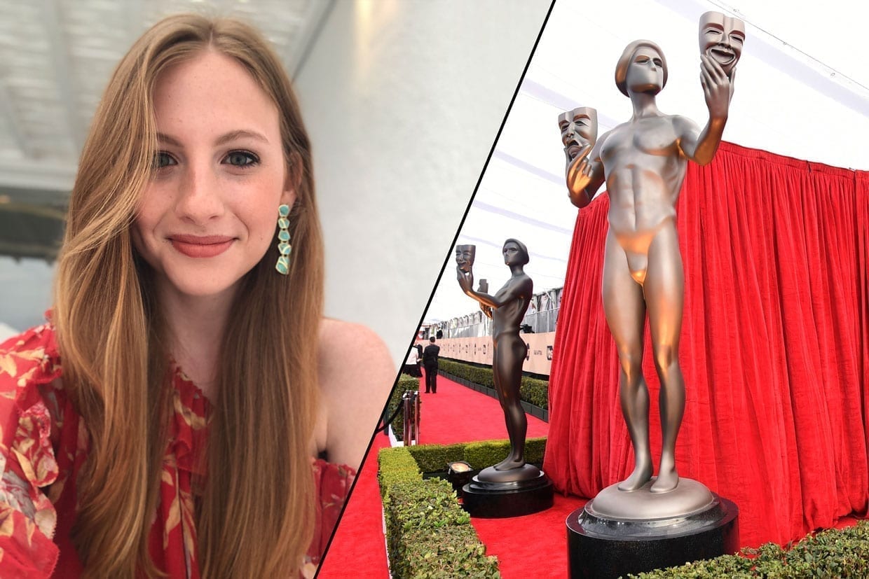 A side by side of Editor Drew Carlos and the red carpet at the Screen Actors Guild Awards.