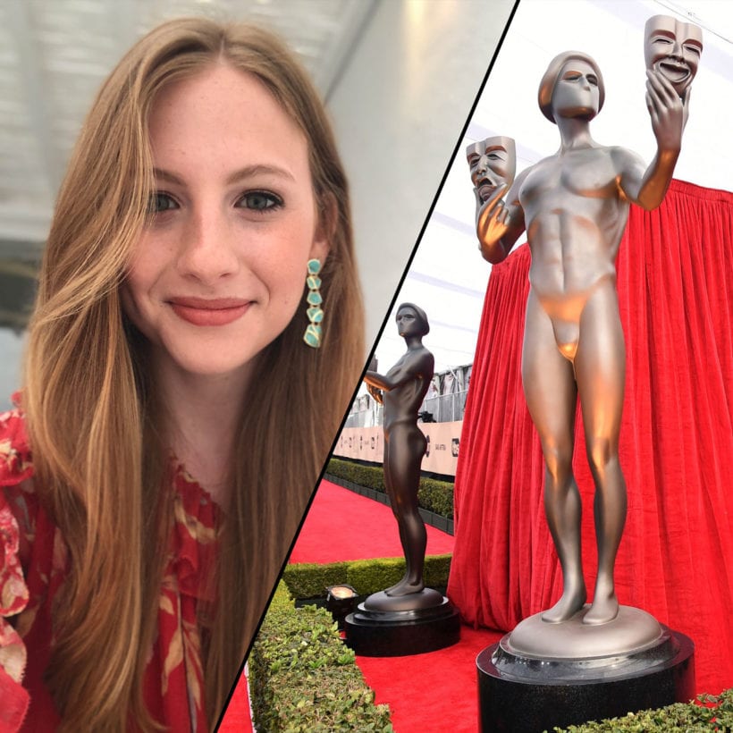 A side by side of Editor Drew Carlos and the red carpet at the Screen Actors Guild Awards.