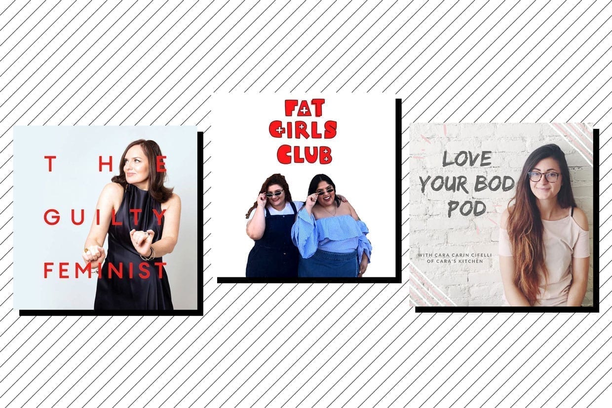 Cover art for The Guilty Feminist, Fat Girls Club, and Love Your Bod Pod.