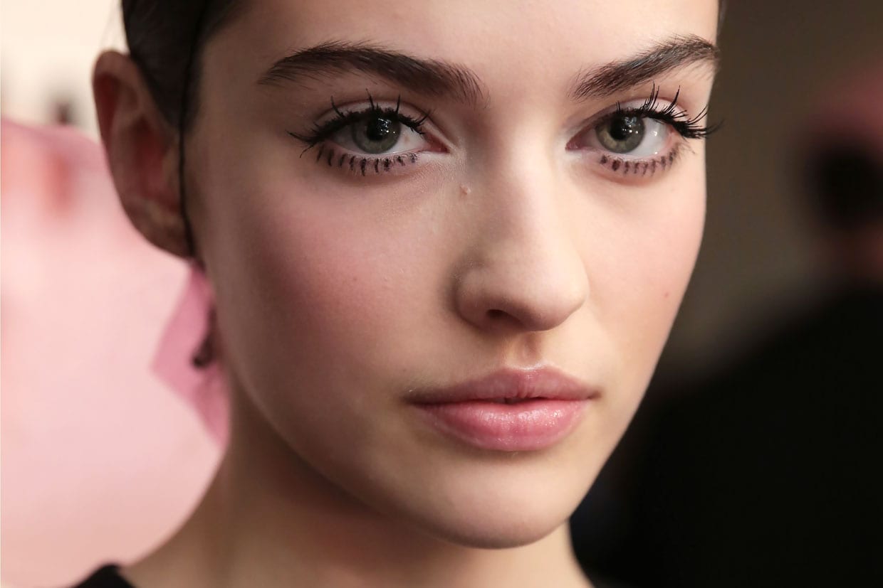 A model with eyelash extensions backstage at the Brandon Maxwell show during New York Fashion Week, Feb. 9, 2019.