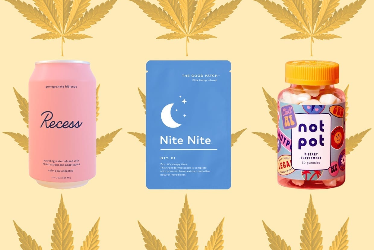 A triptych of three CBD products.