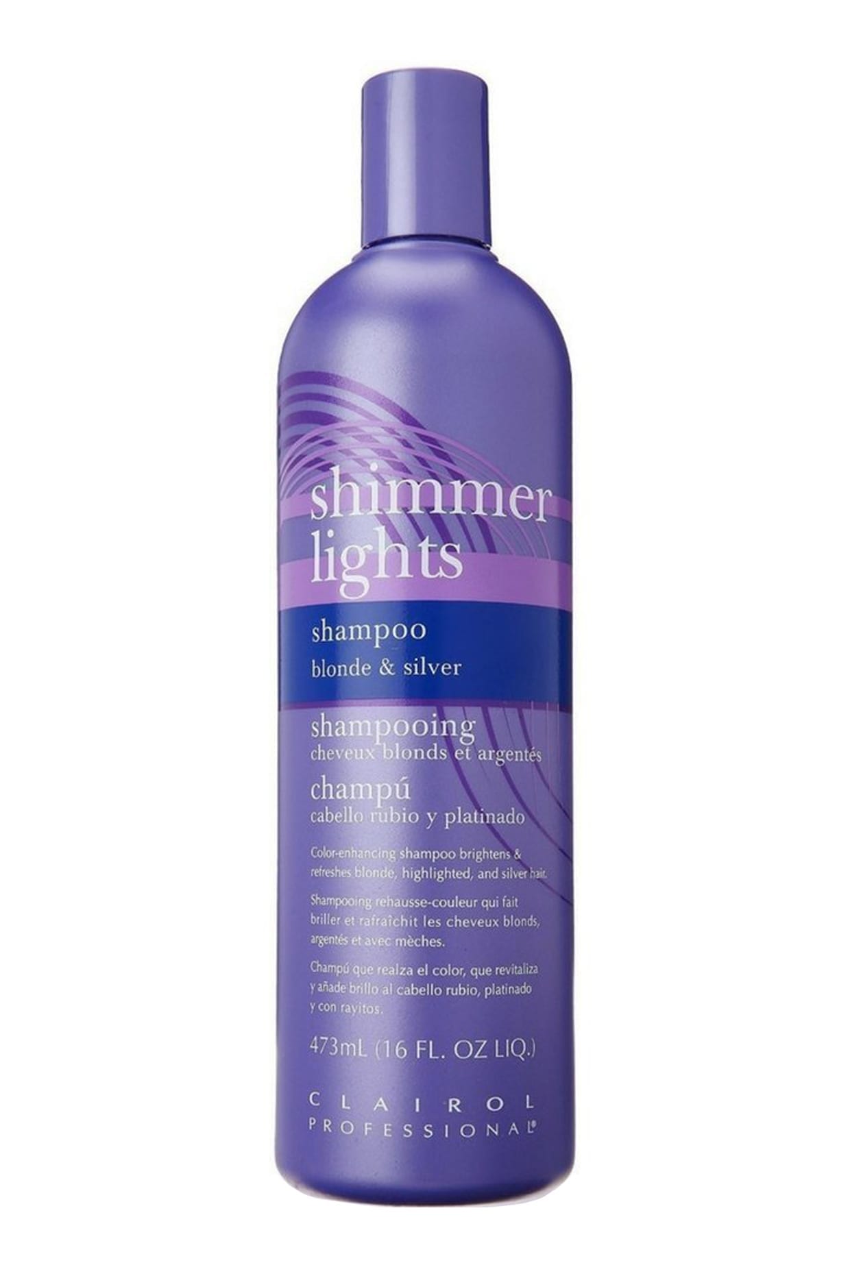 A purple bottle of Clairol shampoo.
