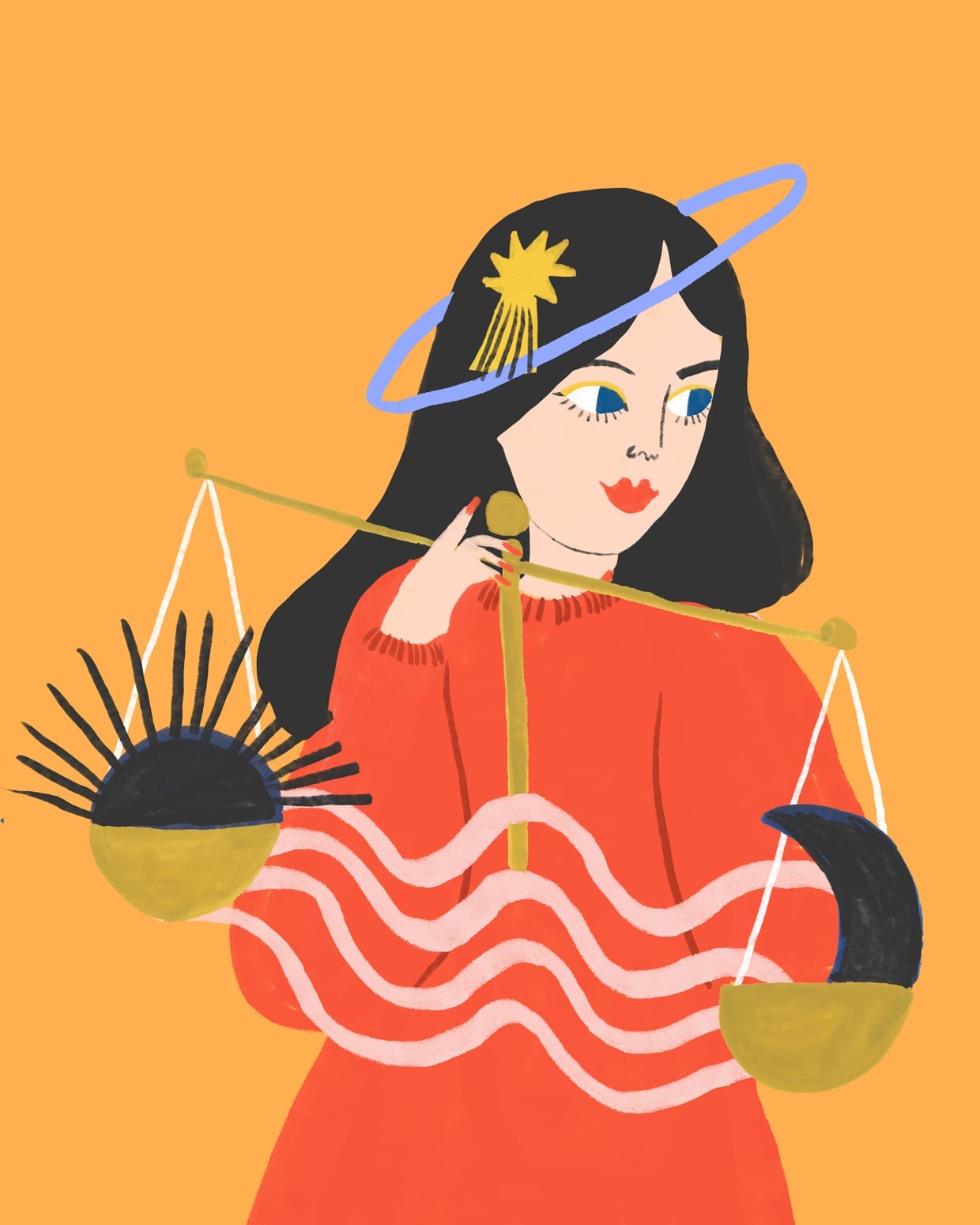 An illustration of a woman with a scale.