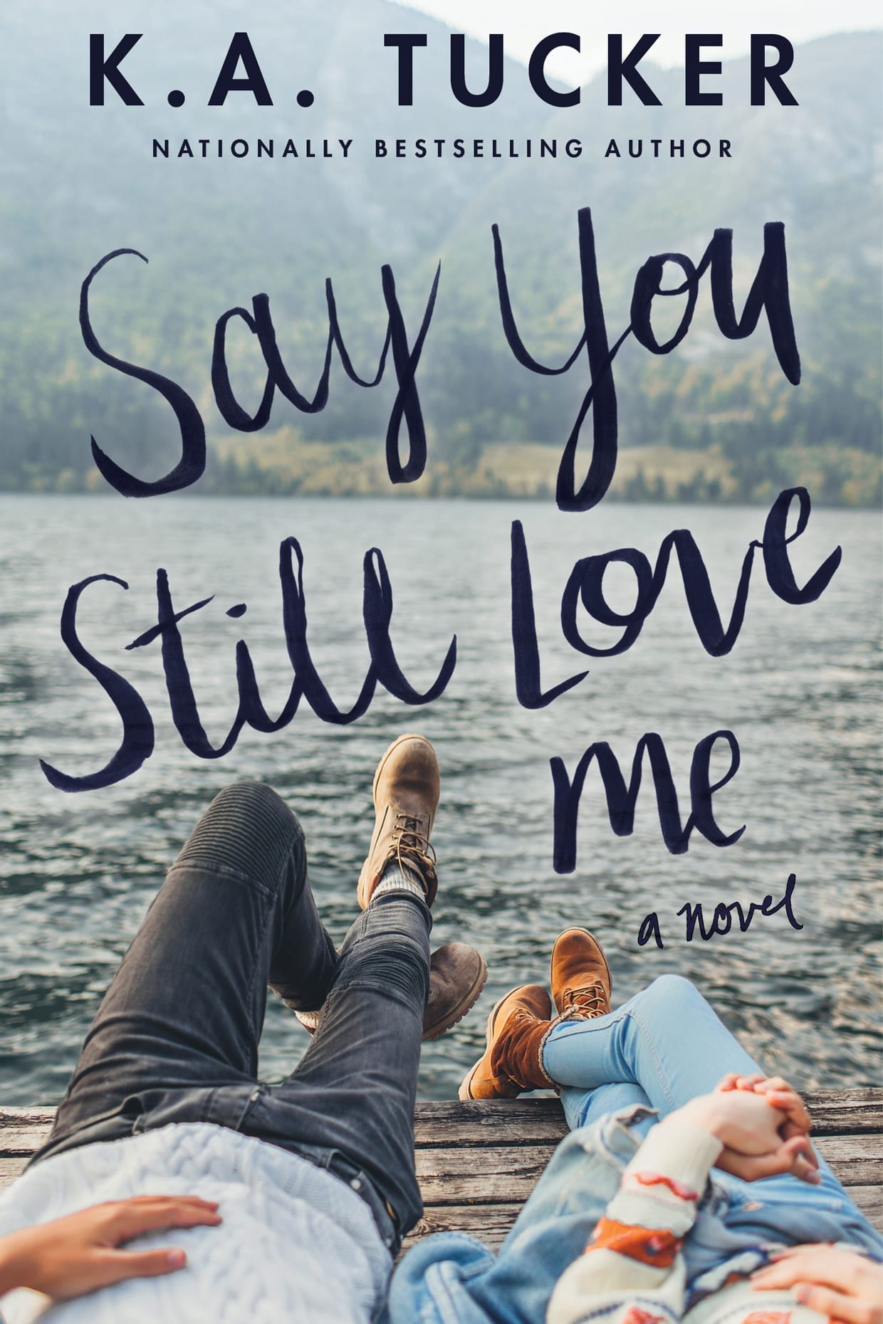 A book cover featuring an unidentified man and woman holding hands on a dock.