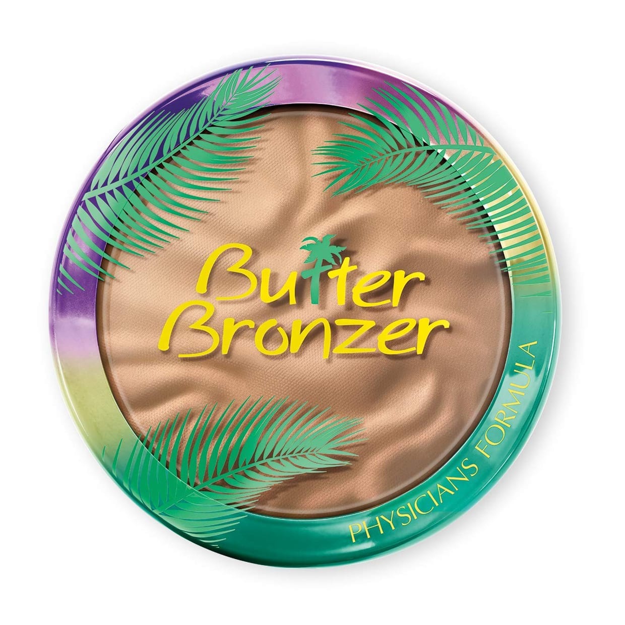 A circular compact with bronzer.