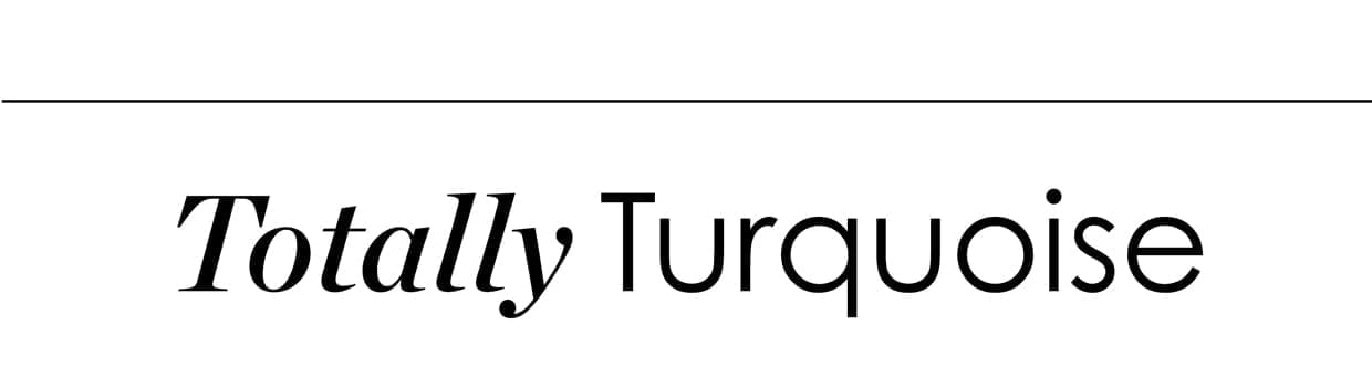 A horizontal black line on white with "Totally Turquoise" in text.