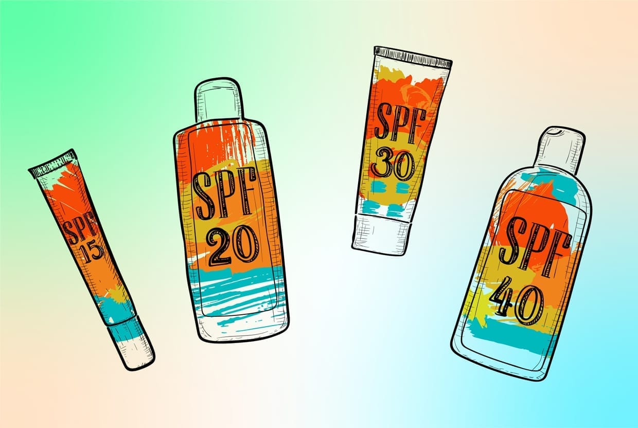 An illustration with a set of sunscreens with different SPFs.