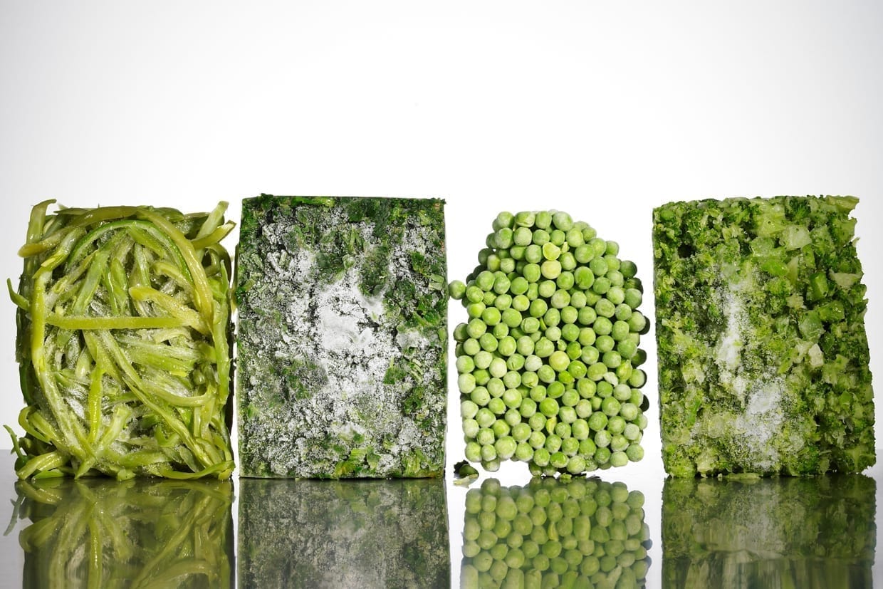 Blocks of frozen vegetables.