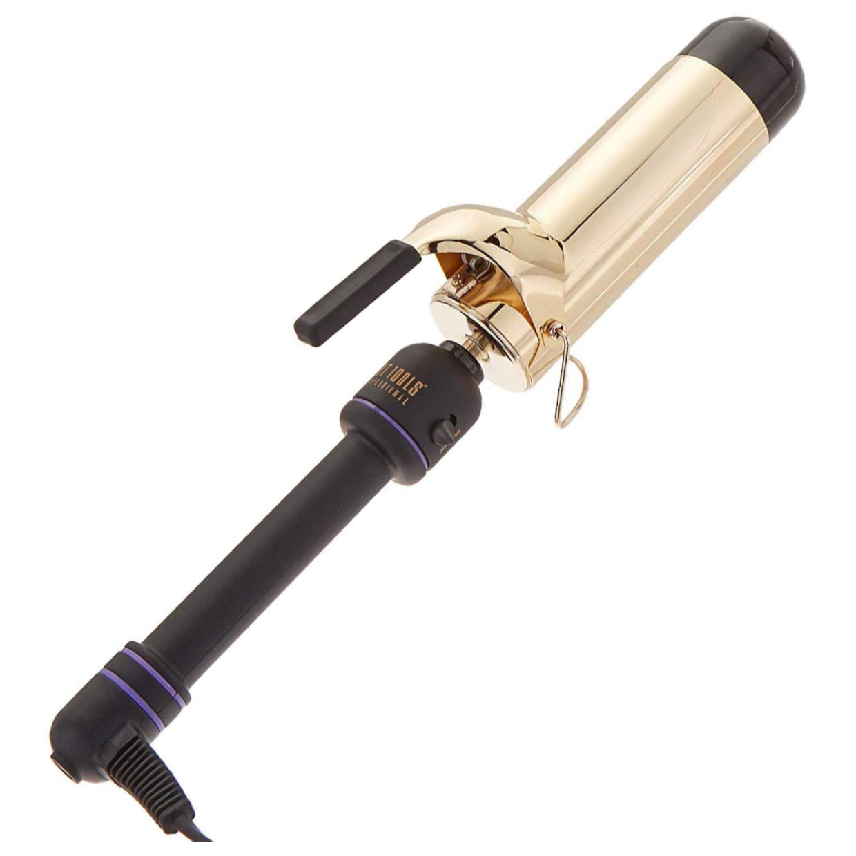 A black and gold 2in curling iron.