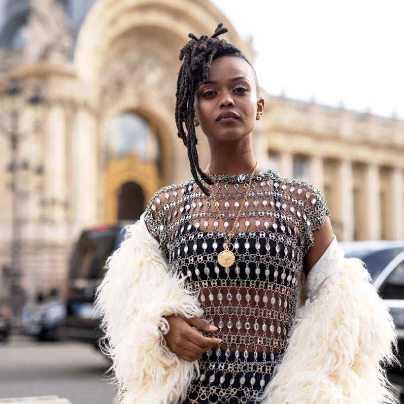 Kelela attends the Paco Rabanne fashion show in Paris, Feb. 28, 2019.