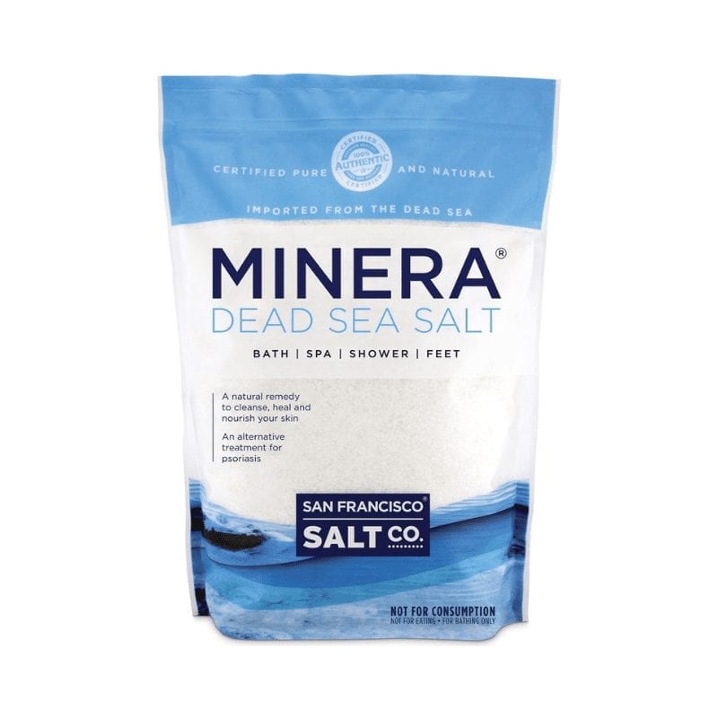 A white and blue pack of sea salt.