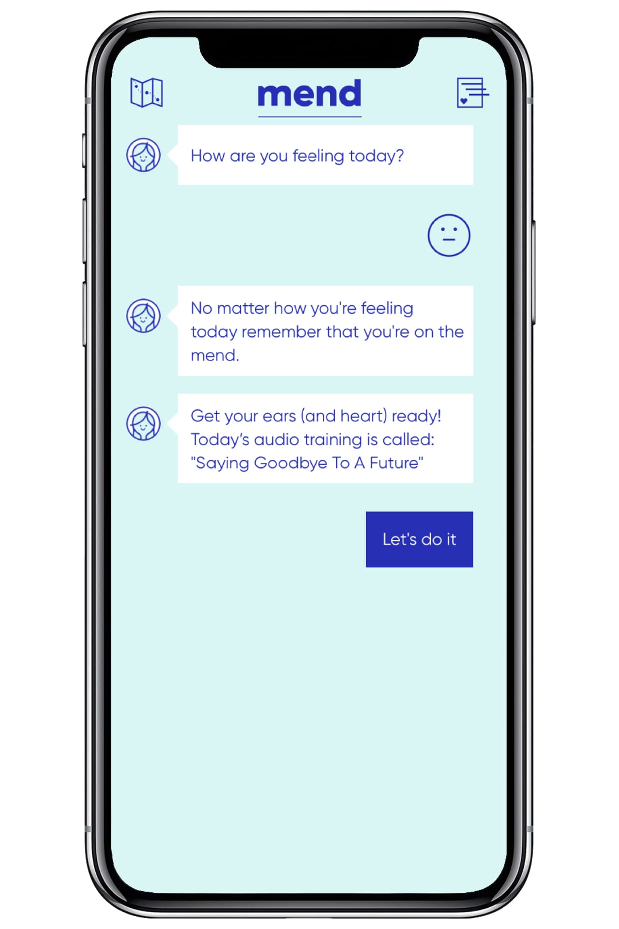 A light blue phone screen with text messages.