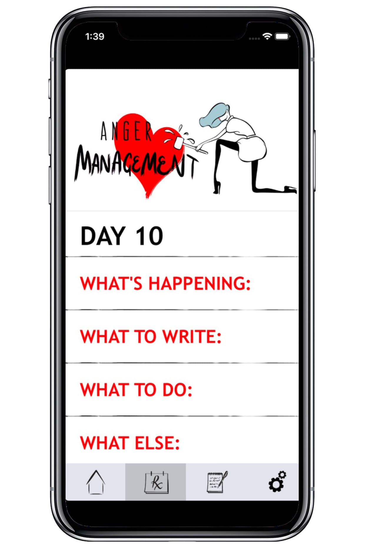 A screenshot of Day 10 of the Rx Breakup app 30-day healing plan.