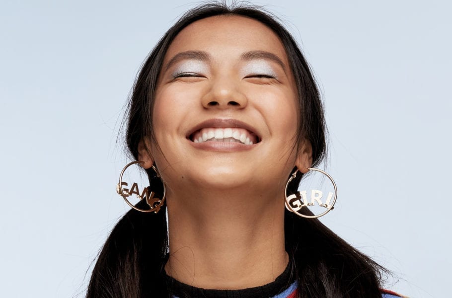 A woman smiling.
