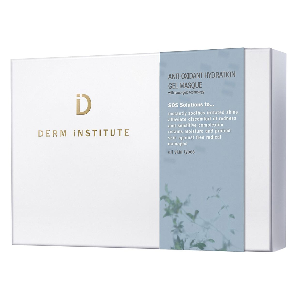 A white box with a blue sleeve an a gold 
