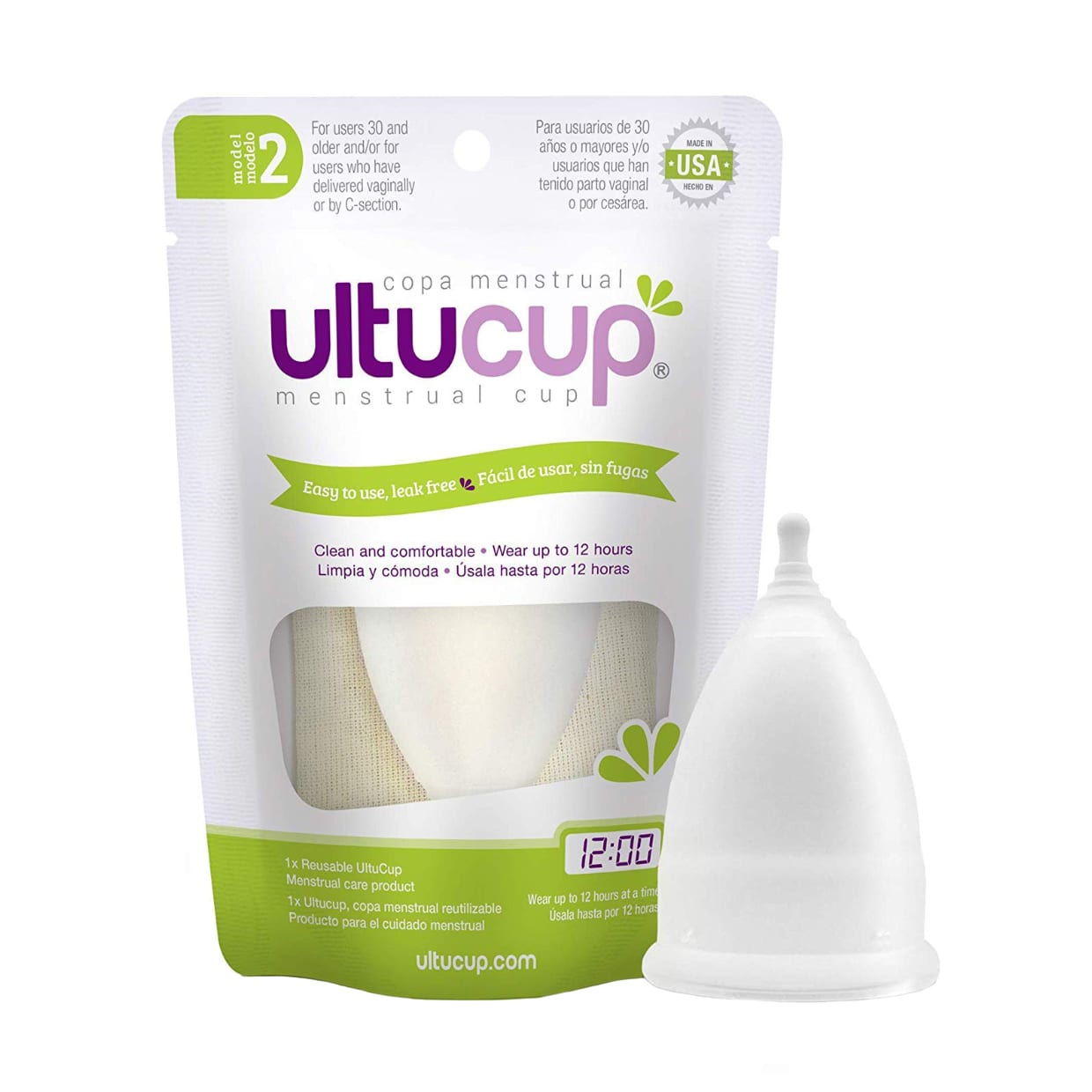 A plastic bag next to a dome shaped menstrual cup.