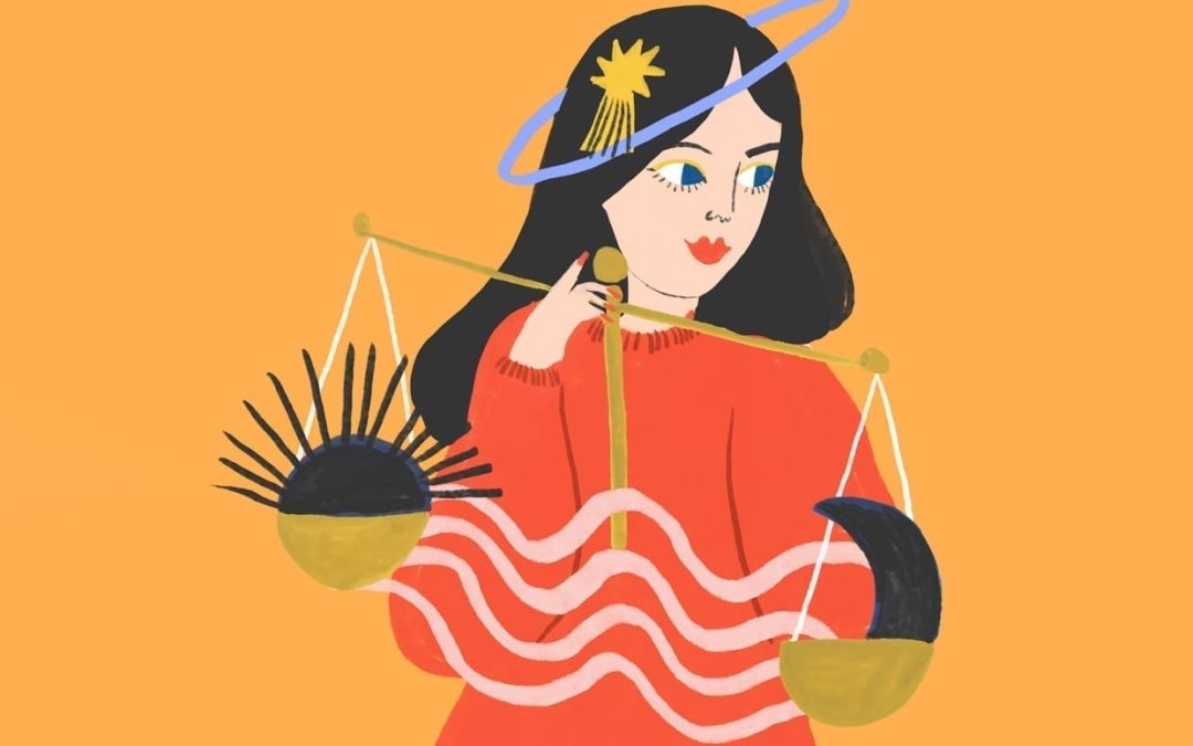 An illustration of a woman with a scale.
