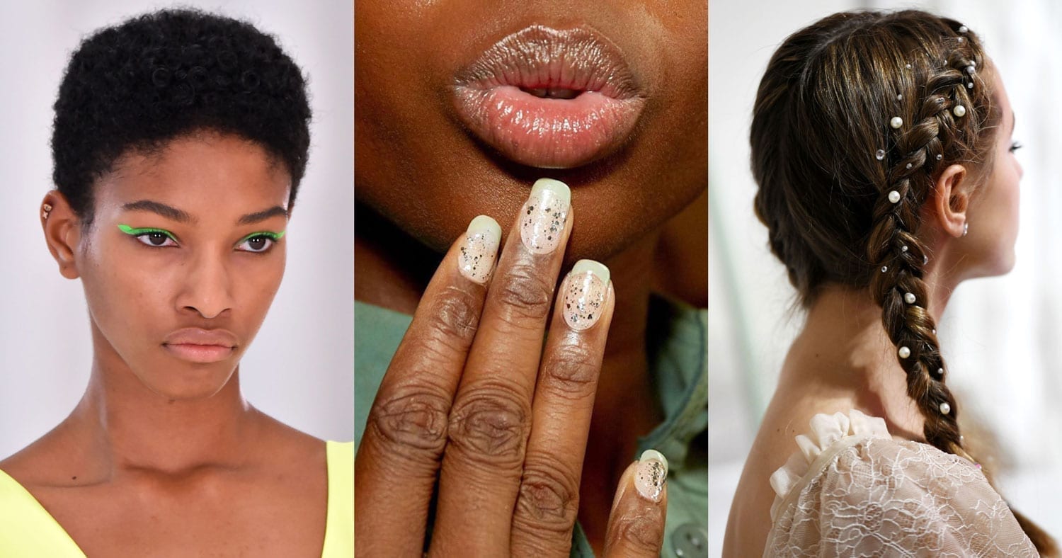 A triptych of three women's different beauty looks.
