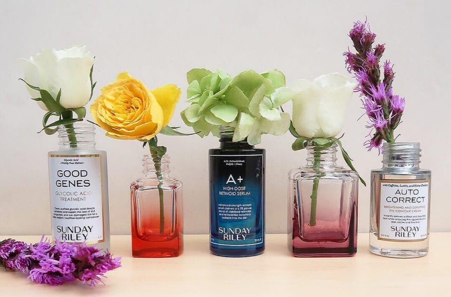 Glass bottles used as vases.