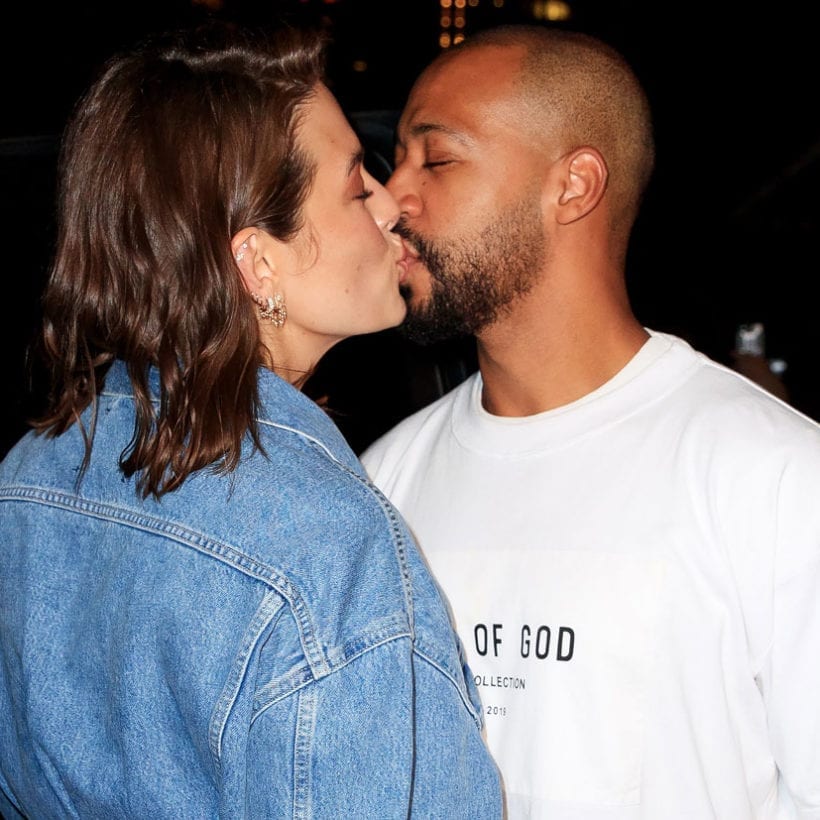 Ashley Graham and Justin Ervin arrive at Gigi Hadid's birthday party at Chalet, April 22, 2019, in New York City.
