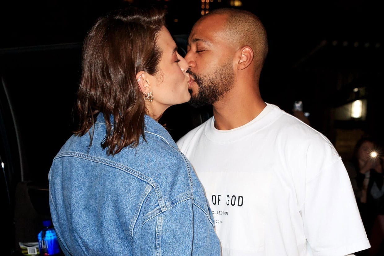 Ashley Graham and Justin Ervin arrive at Gigi Hadid's birthday party at Chalet, April 22, 2019, in New York City.