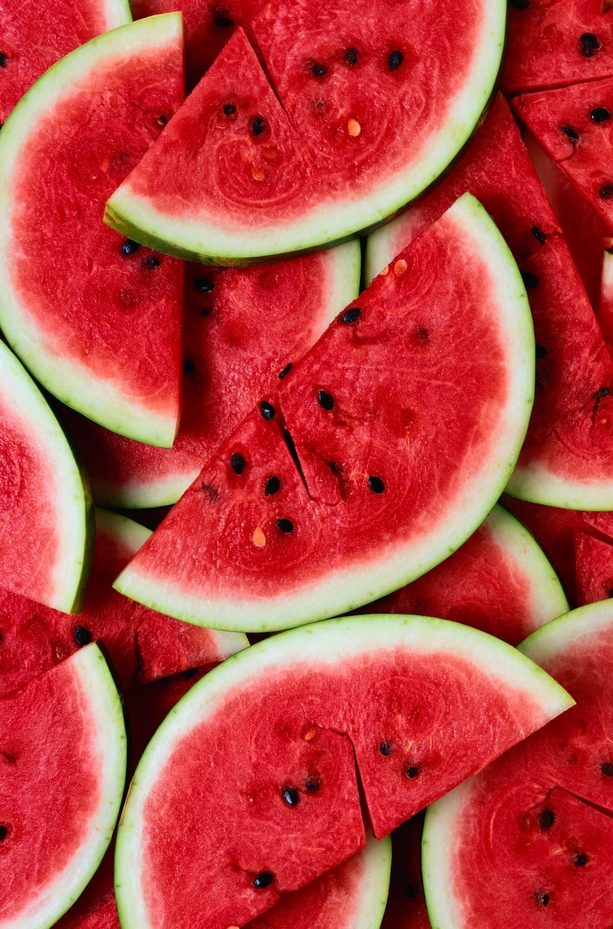 An overhead shot of watermelon slices.