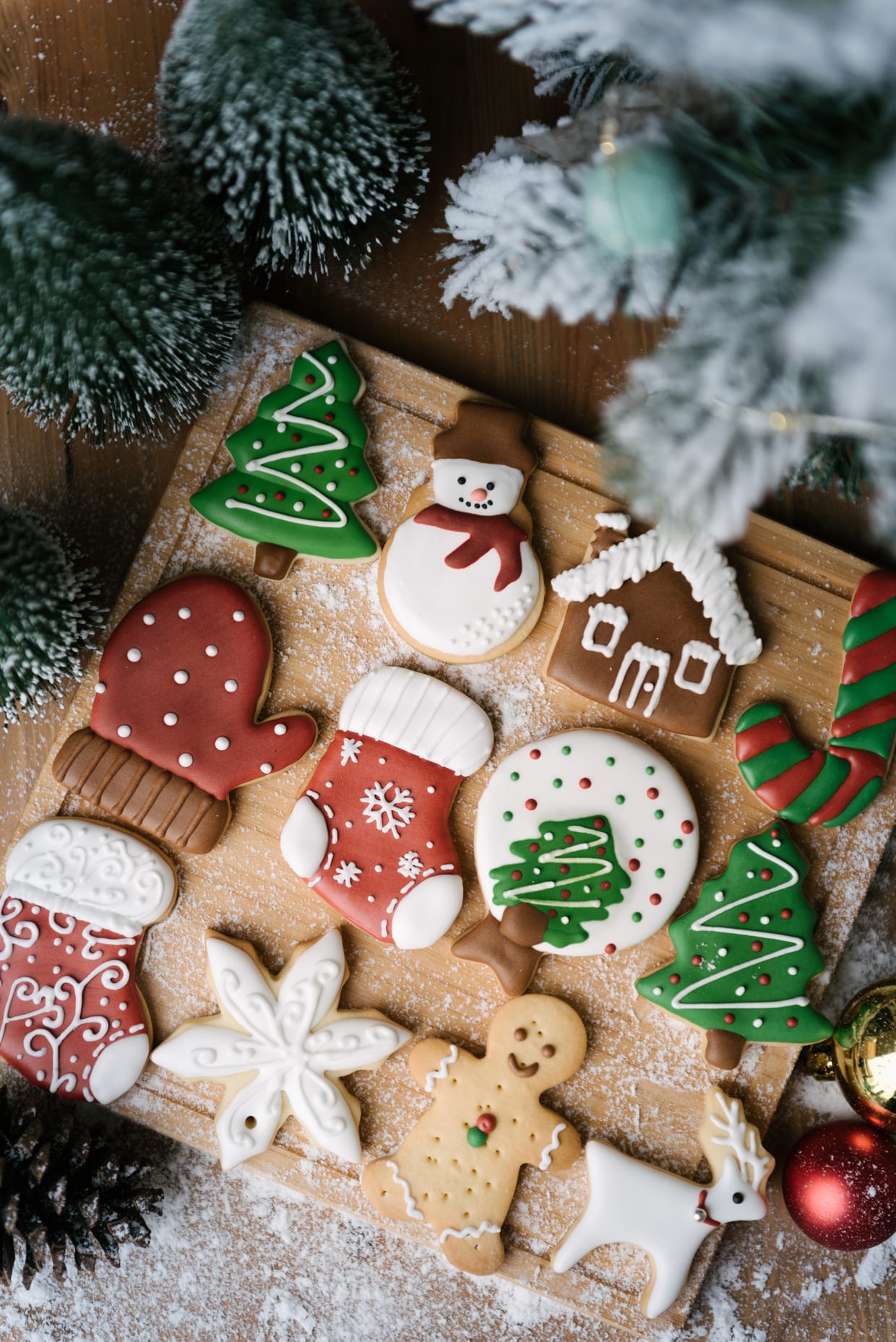 Overhead shot of Christmas cookies.