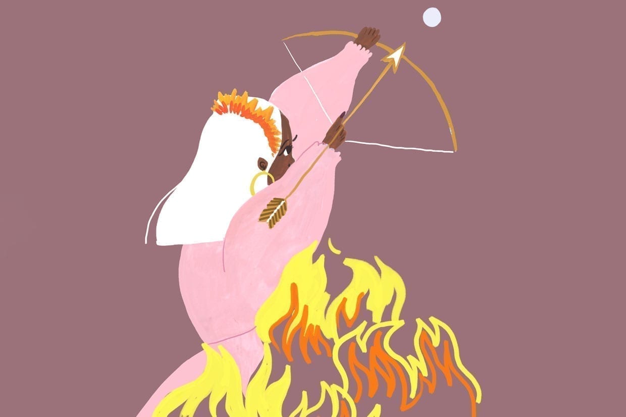 An illustration of a woman with a bow and arrow.