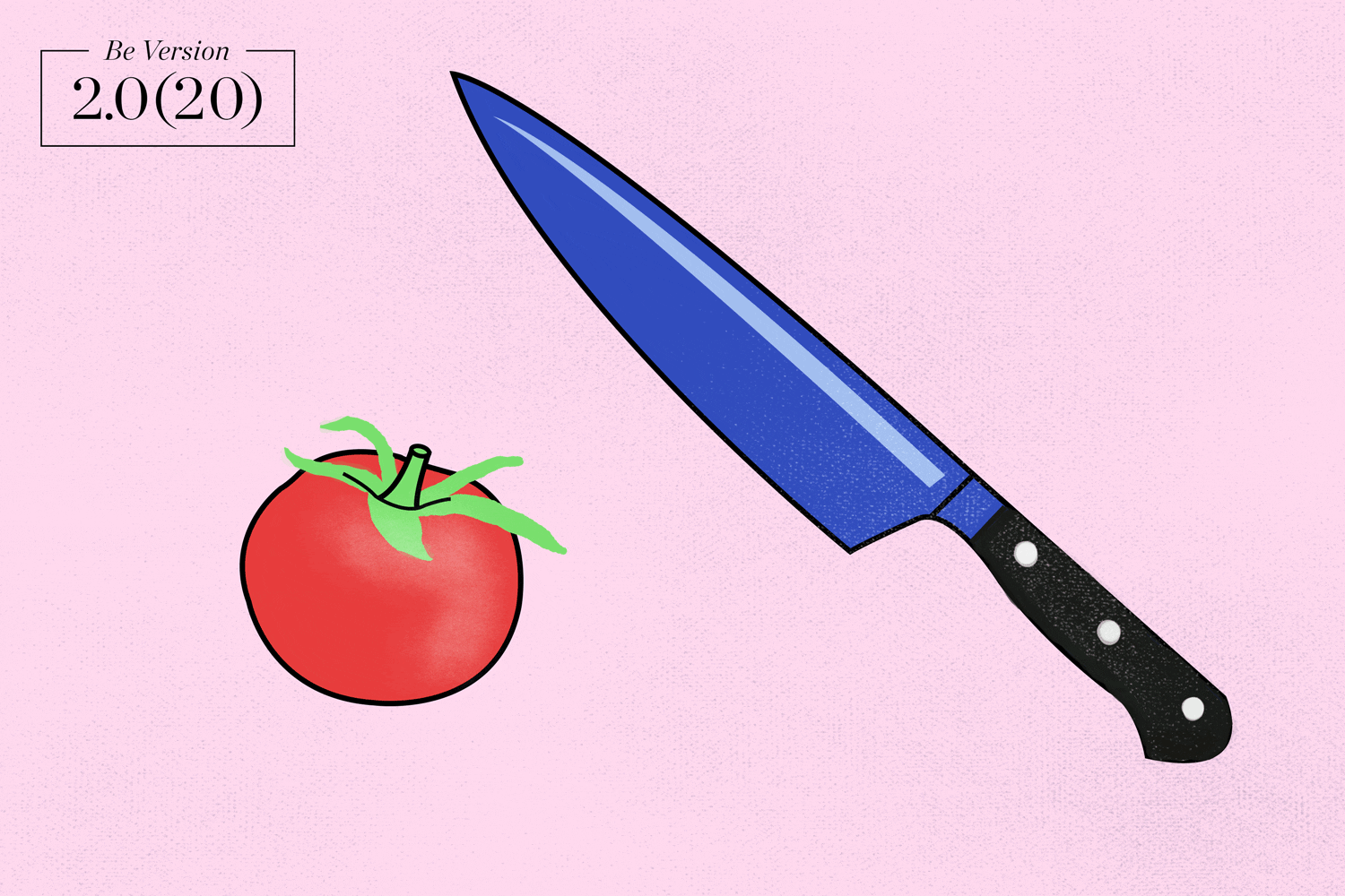 An animated illustration of a tomato and a knife.