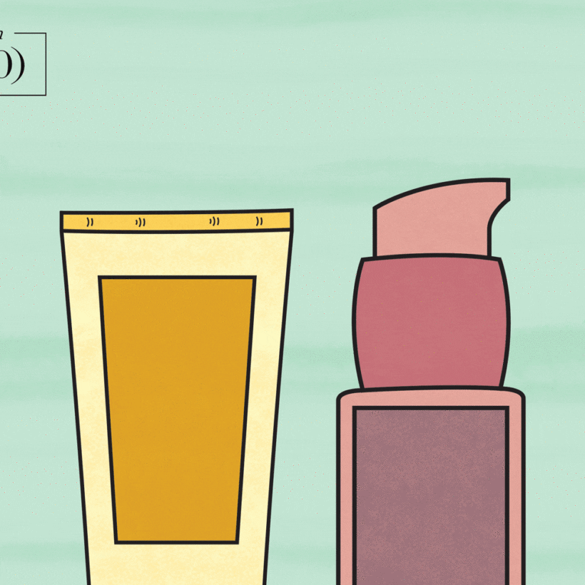 An animated illustration of skincare products.