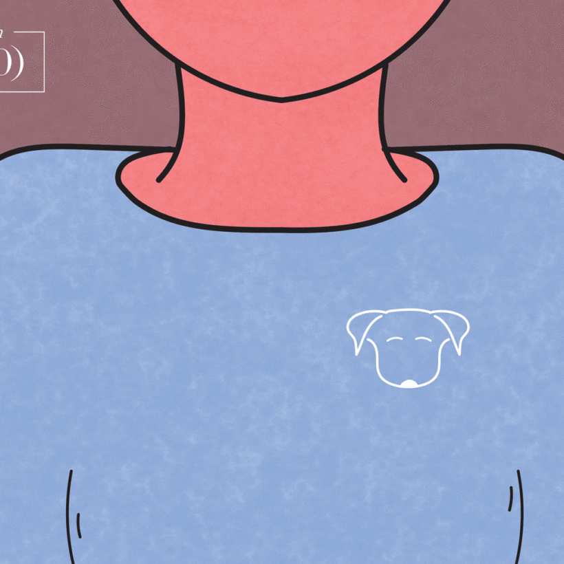 An animated illustration of a person with a growing dog outline where their heart is.