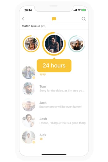 A screen showing Bumble's message feature.