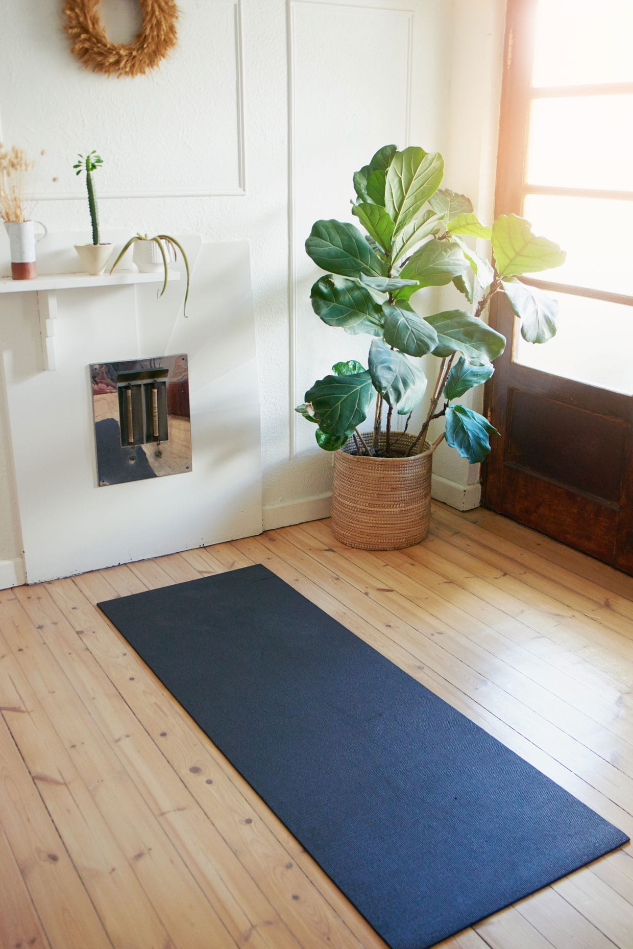 Shot of a yoga mat in the living room at home with no people.