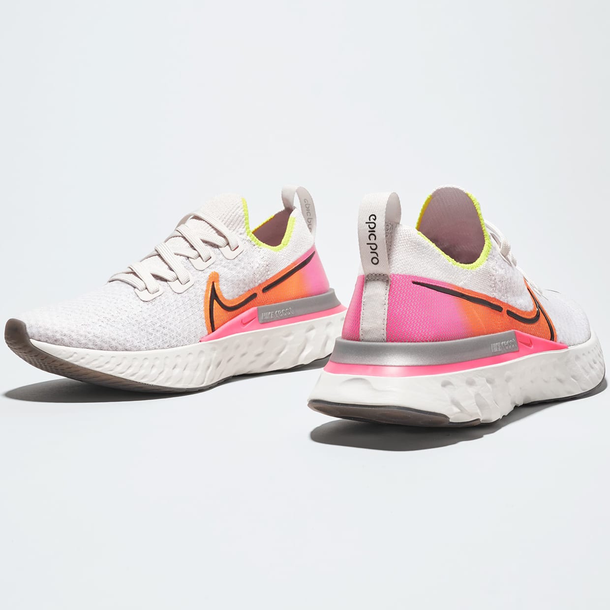 A pair of multicolor running shoes.