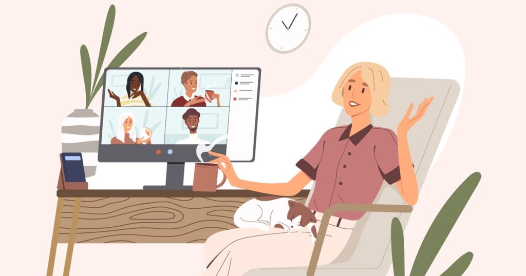 An illustration of a woman on a video conference call.