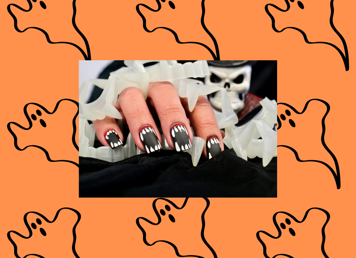 Halloween vampire nails ghosts illustration collage