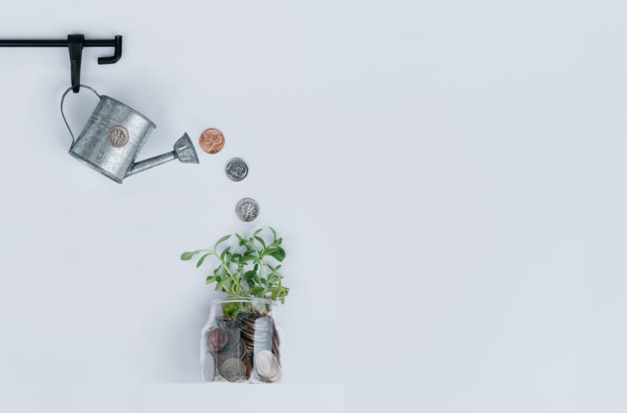 Concept of growth, investment, development. Created with everyday objects.