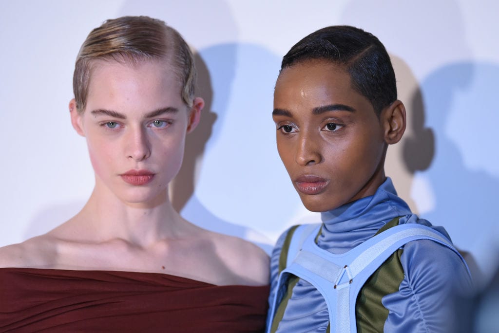 LONDON, ENGLAND - FEBRUARY 14: Models backstage ahead of the Richard Malone presentation during London Fashion Week February 2020 on February 14, 2020 in London, England. (Photo by Joe Maher/BFC/Getty Images)