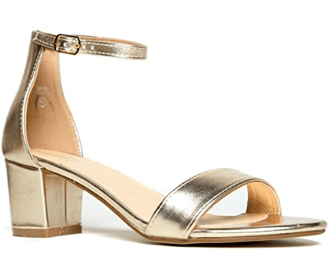 J. Adams Daisy Heels for Women - Ankle Strap Low Block Heel Cute Dressy Sandals, Gold Pu