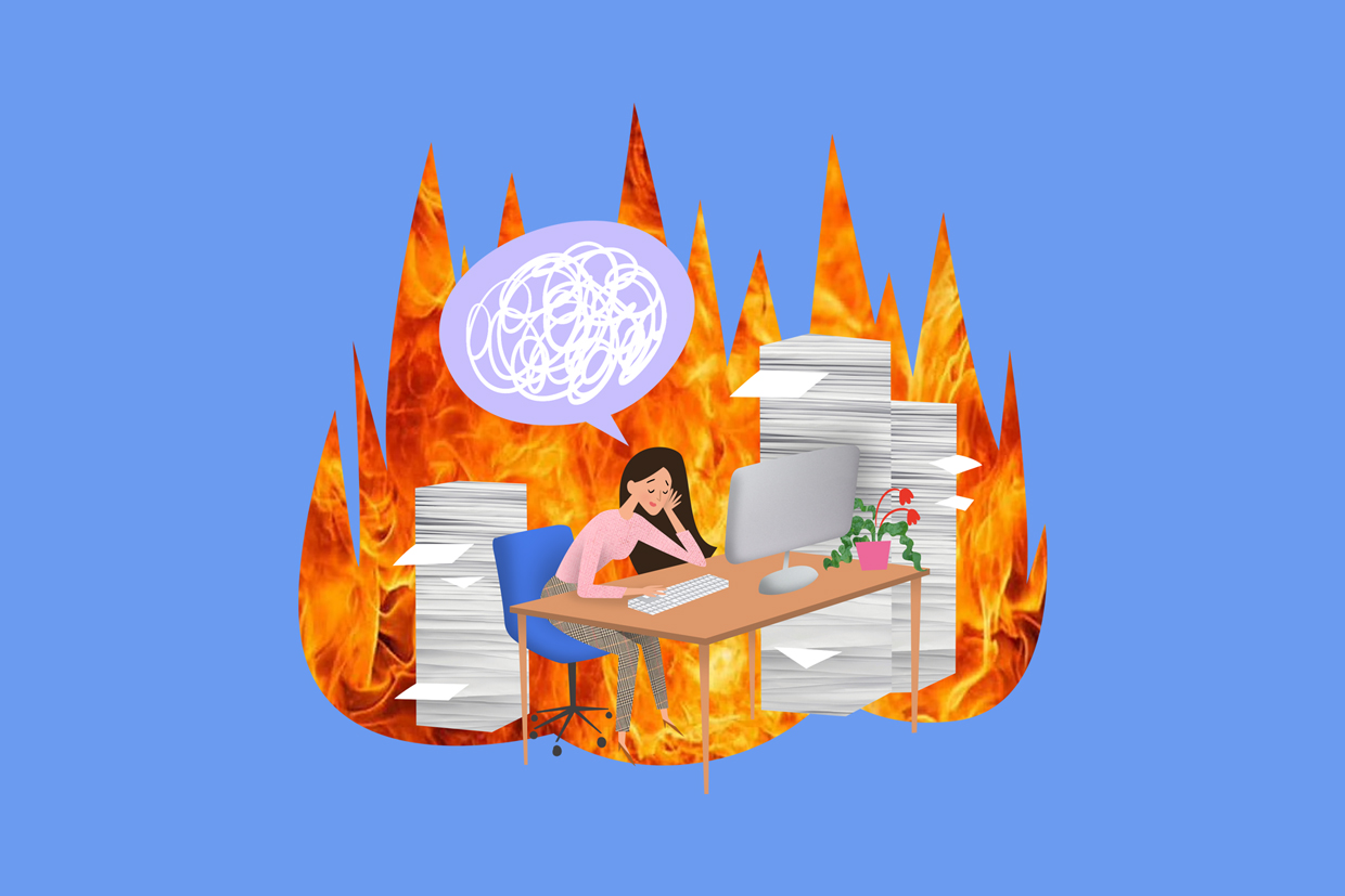 woman burning out illustration