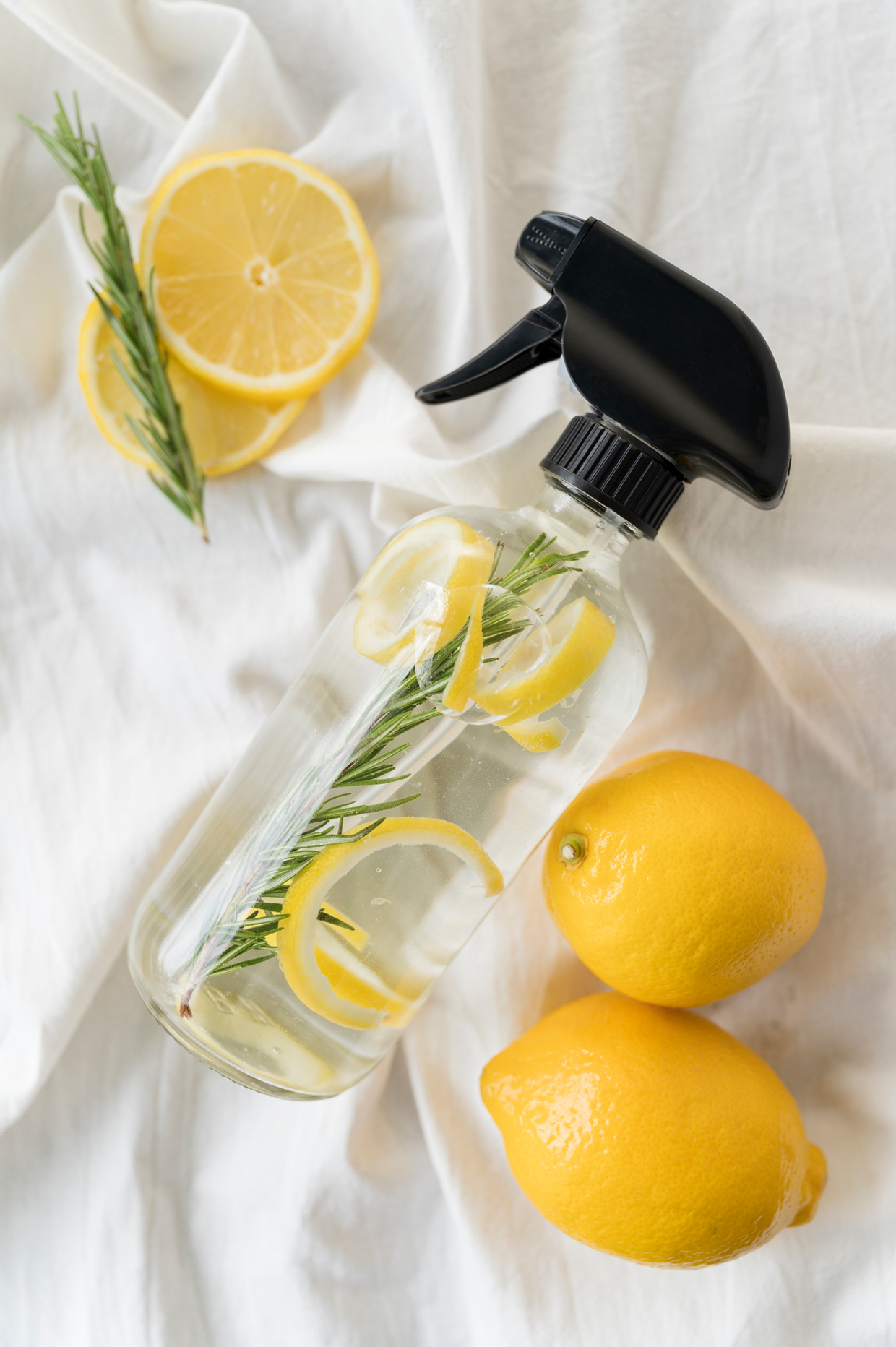 Homemade natural cleaning spray with lemon
