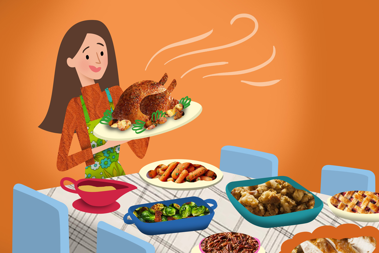 woman celebrating thanksgiving illustration