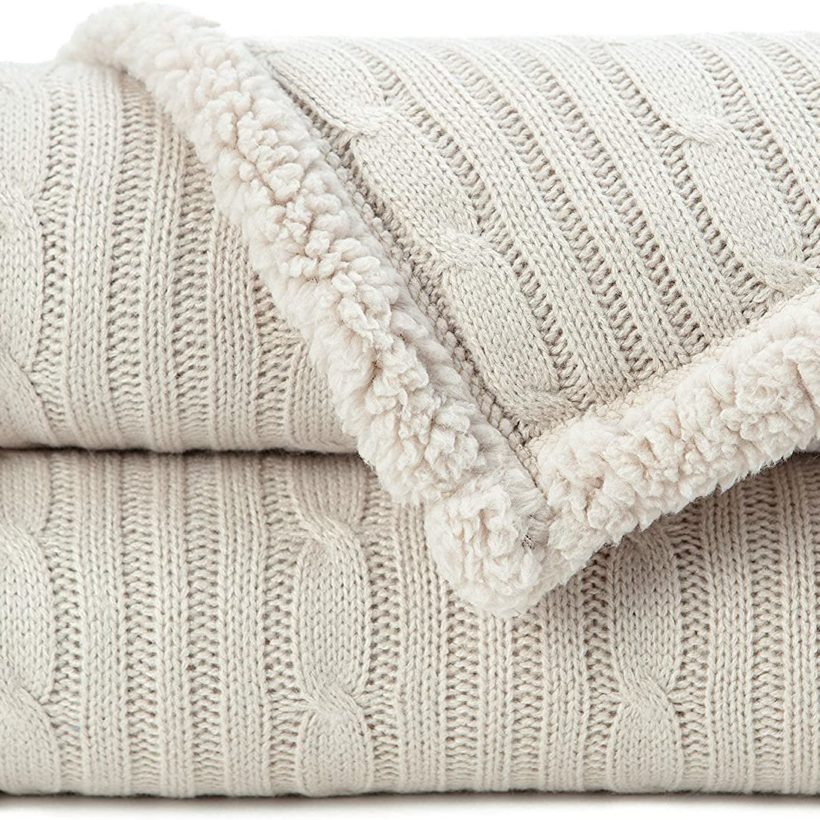 Chanasya Cream Beige Soft Cable Knit Throw Blanket