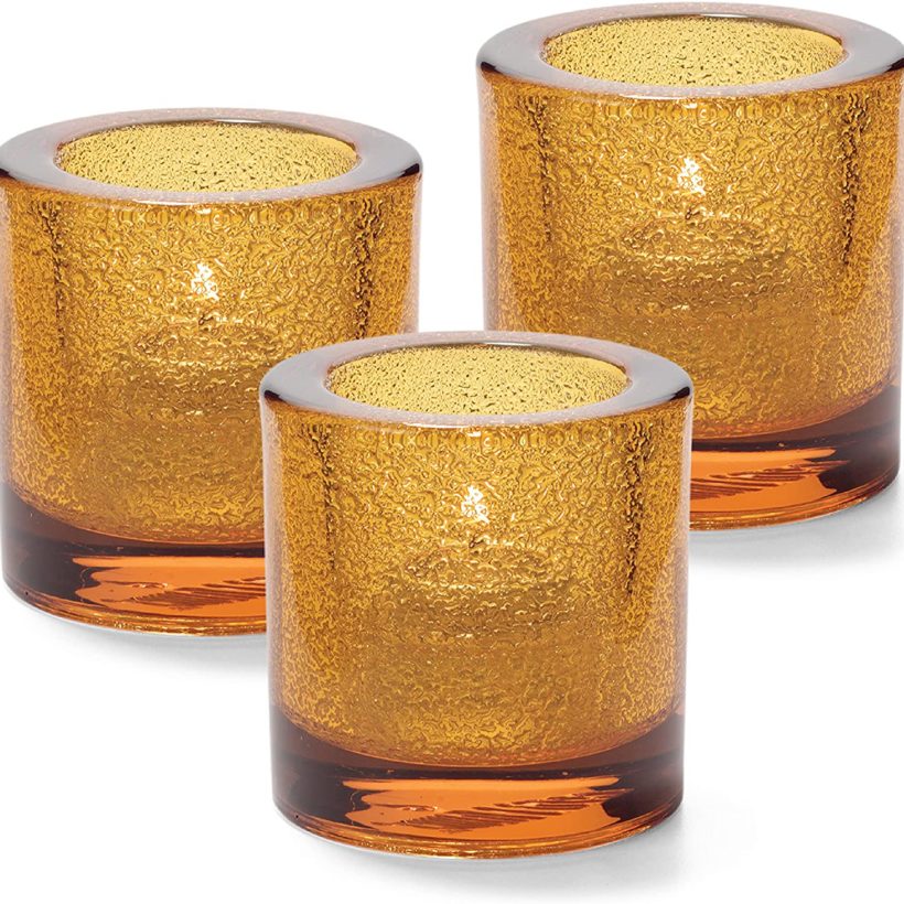 Hollowick Home Amber Jewel Thick Round Glass Liquid Tealight Candle