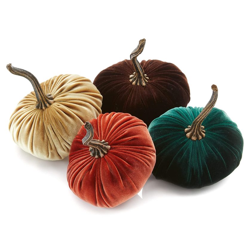 Small Velvet Pumpkins Set of 4 Includes Rust Gold Emerald and Brown